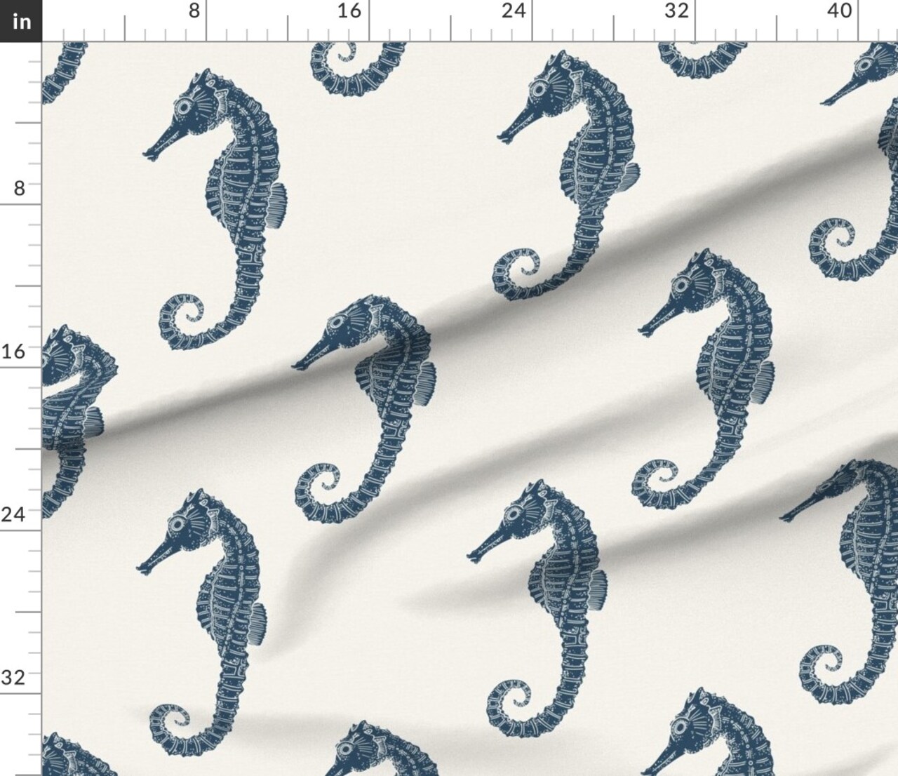 Coastal Seahorse Beach Sealife Sea Ocean Nautical Blue Cream Maritime Xl Scale Custom Printed Fabric by Spoonflower Various Fabrics by the Yard or Fat Quarter
